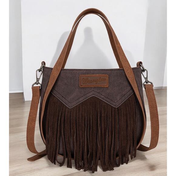 Wrangler Coffee Fringe Two-Tone Tote/Crossbody *NEW in Package* - Picture 1 of 5